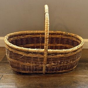 Woven Natural Brown Rattan Basket with Handle